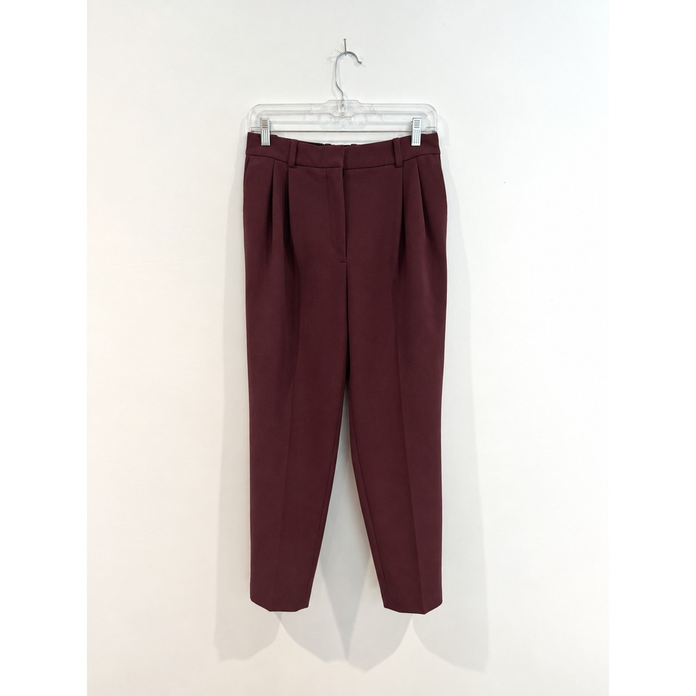 Aritzia Babaton Trouser Pants Maroon Pleated Tapered Leg Office Workwear Sz 8